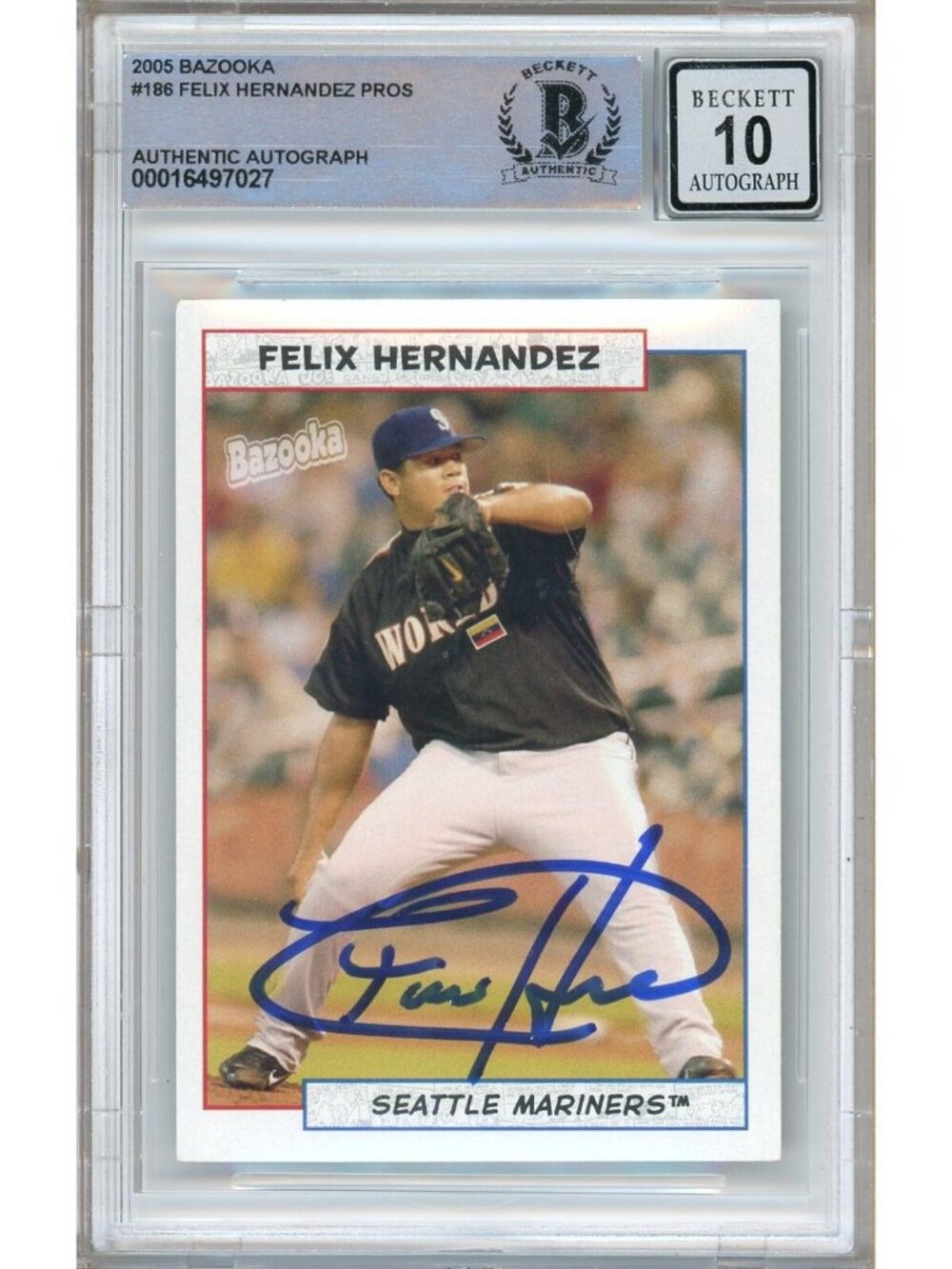 Felix Hernandez Signed 2005 Bazooka #186 RC Mariners BAS Slab BGS Auto 10